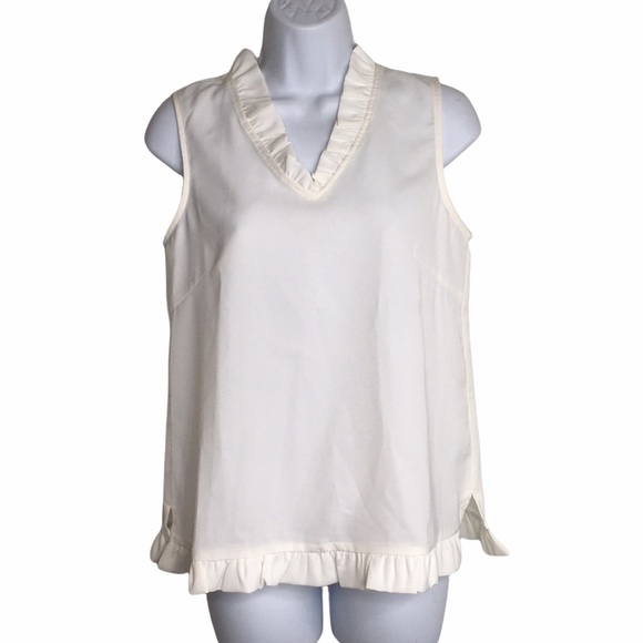 JADE Ruffle V-Neck Sleeveless Top White - Picture 1 of 10